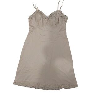Vintage Vassarette Lace Trim Full Slip Beige Underneath-It-All 38A Made in USA